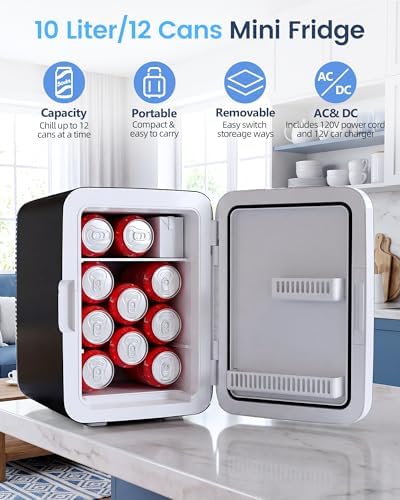 Electactic 10L Mini Fridge, AC/DC Portable Small Refrigerator, Black - Image 3