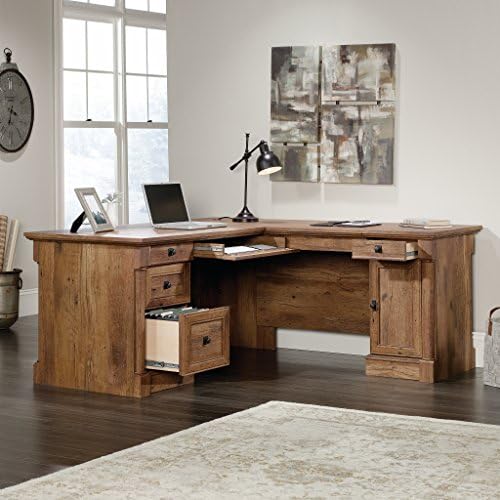 Sauder Palladia L Shaped Desk with Drawers, Office Desk with File Cabinet Storage, Cable Management, Keyboard Tray, in Vintage Oak Finish - Image 4