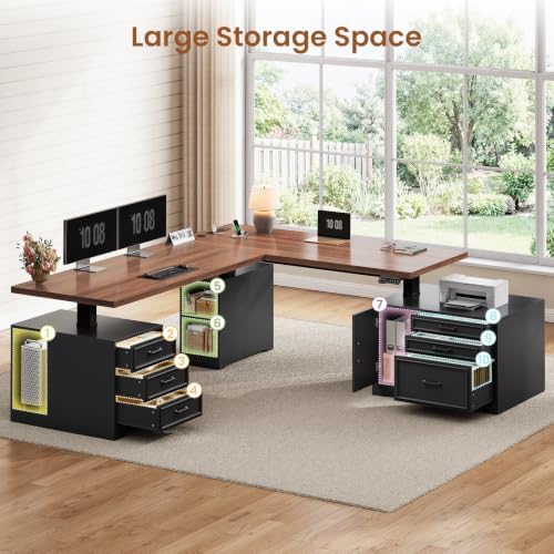 SEDETA Farmhouse L Shaped Electric Standing Desk with File Cabinet, 77 x 55'' Height Adjustable Home Office Computer Desk with 6 Drawers, Power Outlet, Sit Stand Desk, Black - Image 5