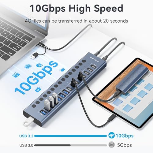 ACASIS 16 Ports Powered USB 3.2 Hub (8 USB-A 3.2 +8 USB-C 3.2), 10Gbps - Image 4