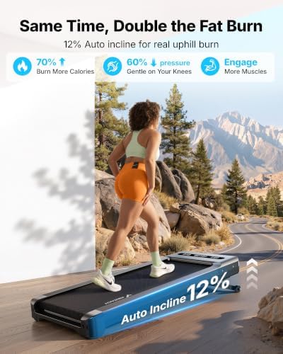 MERACH UltraWalk W60 Walking Pad Treadmill with 12% Auto Incline, Under Desk Walking Pad 400lb Capacity, Max 3.5HP Heavy Duty Walking Pad with Incline for Tall People with BT Speaker, RGB Light & APP - Image 3