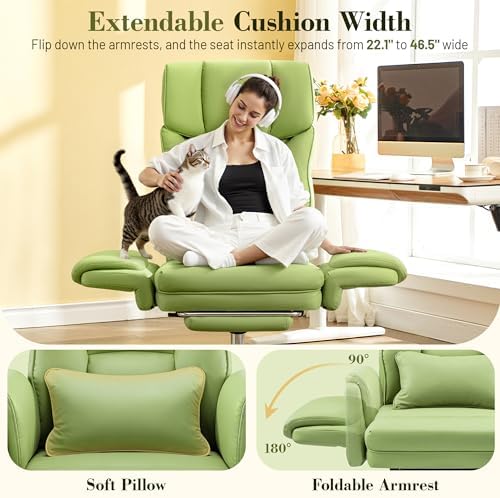 Office Chair, Flip Armrests for Pets Criss Cross Legged,Avocado Green - Image 4