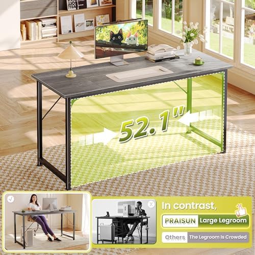 PRAISUN 55 Inch Computer Desk, Office Desk, Spacious Desktop, Grey - Image 5