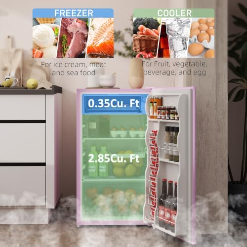 HOMCOM 3.2 Cu.Ft Mini Fridge with Freezer Single Reversible Door Pink - Image 3