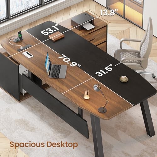 SEDETA 71" L Shaped Executive Desk with File Cabinet & Power Outlet - Image 3