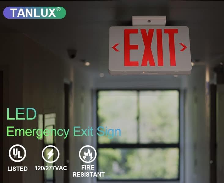 TANLUX Red Exit Sign, LED Emergency Exit Light with Battery Backup, UL Listed, AC 120/277V, Hardwired Exit Signs with Emergency Lights, Commercial Emergency Lights for Business - 2 Pack - Image 7