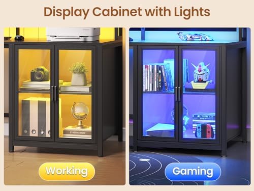 SEDETA L Shaped Gaming Desk with 4 Drawers, 109” Computer Desk with Display Cabinet, Home Office Desks with 2 Monitor Stands, CPU Stand, LED Lights and Power Outlet, Black - Image 5