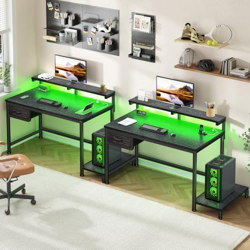DurayLoly 32" Gaming Desk with Power Outlet and LED Lights,Bedroom,Black - Image 2