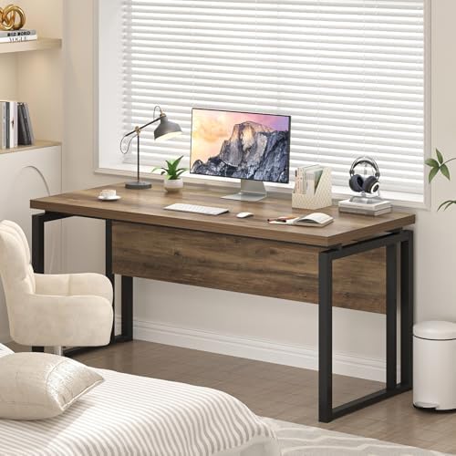 EXCEFUR Modern Computer Desk for Home Office, PC Laptop Gaming Desk, Metal Wood Study Writing Table Workstations for Bedroom Living Room, 53 Inch, Rustic Oak - Image 4