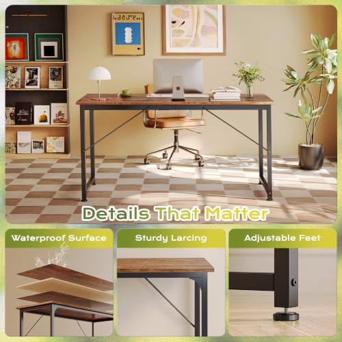 PRAISUN 63 Inch Computer Desk, Office Desk, Spacious Desktop, Rustic Brown - Image 6