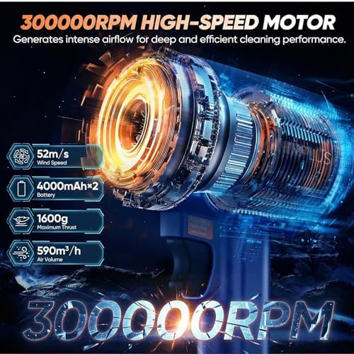 Leaf Blower Cordless with Battery and Charger 100,000 RPM Jet Dry Blower Handheld Turbo Fan 2x21V Batteries for Car Drying Patio - Image 6
