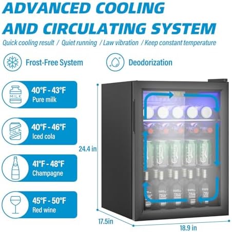 Erivess Compact Beverage Refrigerator, 95 Can/2.6 Cu Ft Mini Fridge, Black - Image 3