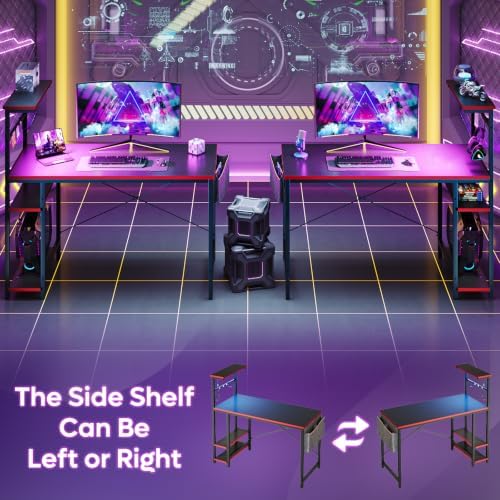 Bestier 44" Gaming Desk with LED & Storage,Gamer Desk, Carbon Fiber Black - Image 5