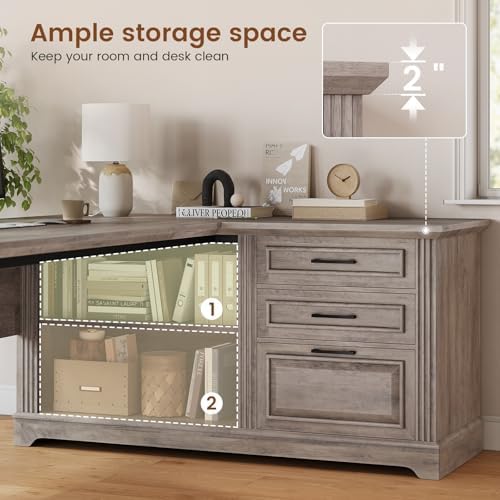 SEDETA Farmhouse 61" Executive Office Desk with Drawers for Home Office - Image 3