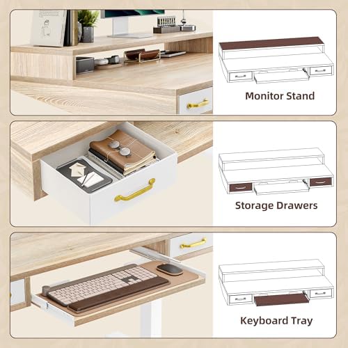 TIQLAB Standing Desk with Two Drawers, Stand Up Standing Desk Adjustable Height, Electric Sit Stand Table with Storage Shelf and Splice Board, with LED Light, 47 * 28 inch, Maple - Image 5