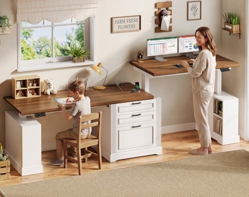 SEDETA 98.4'' Standing Two Person Desk with 3 Drawers, Storage Cabinet - Image 3