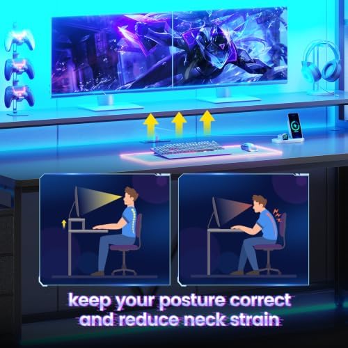 SEDETA Gaming Desk with LED Lights, 8 Drawers and Storage Shelves, Black - Image 7