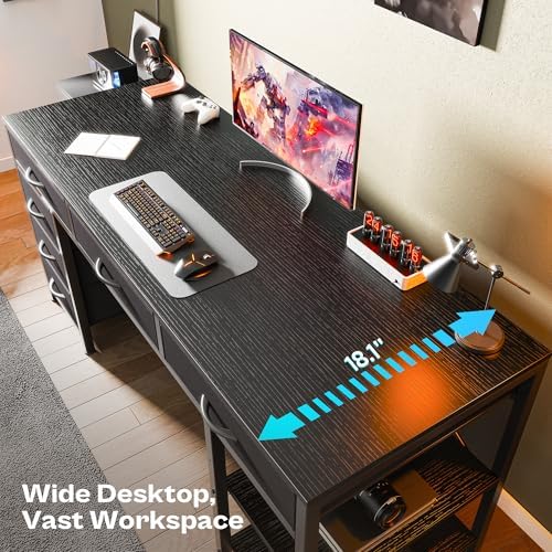 Huuger Computer Desk with 6 Drawers, Office Desk with Shelves, Reversible Gaming Desk, Corner Desk with Storage, Work for Home Office, Study, Living Room, 54inch, Black - Image 4
