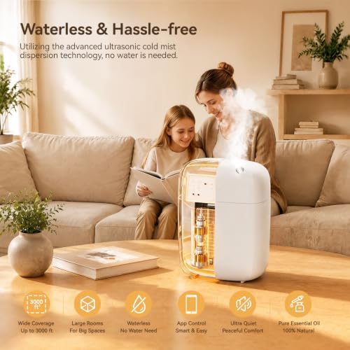 Waterless Essential Oil Diffuser with Bluetooth App Control (Matte White, Large) - Image 3