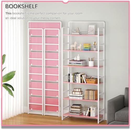 4NM No Assembly 6 Tier Folding Bookshelf Tall Storage Shelves Vintage Bookcase Standing Racks Study Organizer Home Office - Image 3