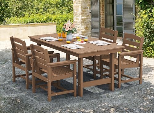 SERWALL 5 Pcs HDPE Patio Dining Set, Outdoor Dining Set for 4, Brown - Image 5