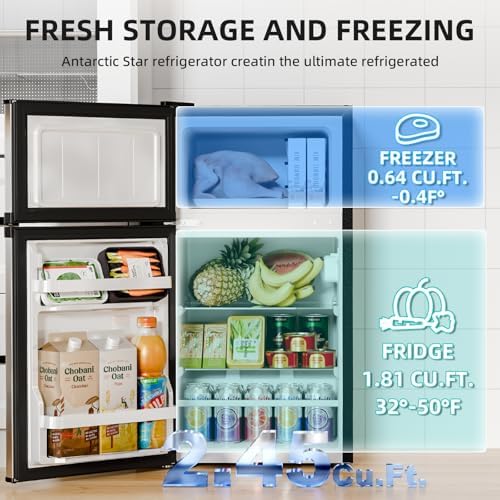 Antarctic Star Mini Fridge with Freezer, Double Door Compact Refrigerator, Adjustable Thermostat, Small Fridge for Bedroom Office Dorm Apartment, 2.45 Cu.Ft Silver - Image 3