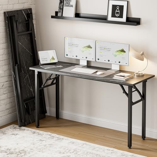 Frylr Small Folding Computer Desk – Portable 55.1 Inch Foldable Laptop Table, Collapsible and Compact for Easy and Fast Setup, Lightweight for Small Spaces, Home Craft and Study Use, Marble Greige by Frylr