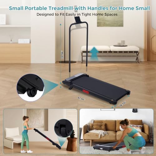Portable Walking Pad Treadmill with Handle Bar and Incline for Home, 0.6-7.6MPH Under Desk Treadmill for Home Small, 350LBS Small Treadmills with Handles, 3.0HP Treadmills for Exercising - Image 4