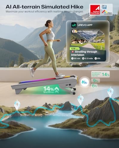 UREVO CyberPad Smart Walking Pad with 14% Auto Incline, Brushless Motorized Under Desk Treadmill for Home Office Fitness, Elegant Speed Lights, Spacious Surface, Digital Controller, AI-Powered App - Image 4
