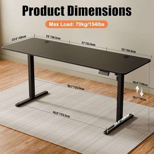67"x24" Standing Desk, Height Adjustable Sit-Stand Home Office, Black - Image 3