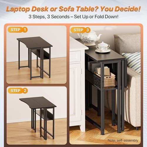 Huuger Folding Desk with Storage Shelf, 31.5 Inch Foldable Computer Table - Image 4