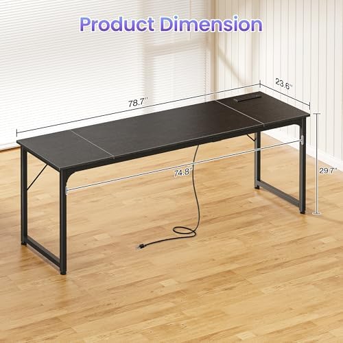 PRAISUN 80 X 24 Inch Computer Desk, Power Outlets, USB-C, Black - Image 3