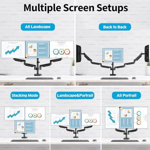 MOUNTUP Triple Monitor Mount for 17-32 inch Screens, Full Motion Triple Monitor Stand, 3 Monitors Desk Mount Holds 4.4-19.8 lbs Each, Clamp & Grommet Mounting, Black - Image 5