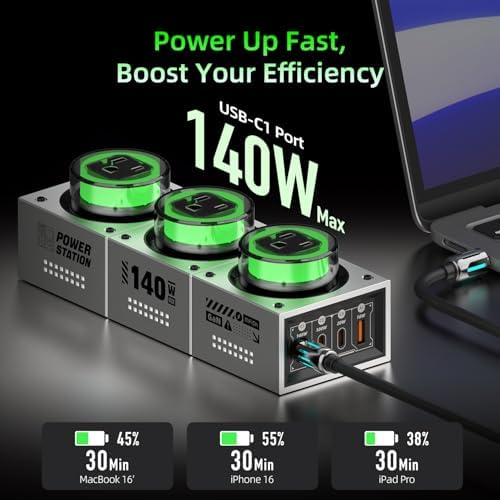 MFish E-Tank 7-in-1 Desktop Charging Station, 140W Max GaN USB-C Charger - Image 5