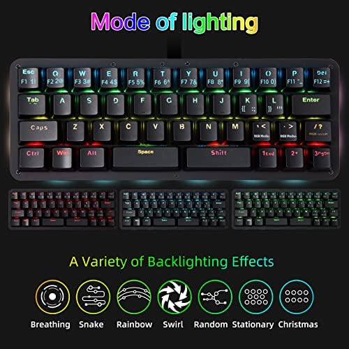 Koolertron 40% Gaming Keyboard, Compact RGB Backlit Mechanical Keypad - Image 6