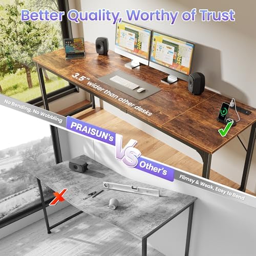 PRAISUN 80 X 24 Inch Computer Desk, Power Outlets, USB-C, Rustic Brown - Image 5