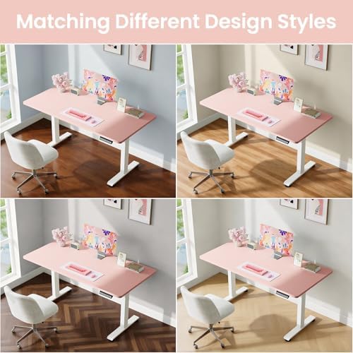 Veken 55 Inch Large Electric Standing Desk, Gaming Table, Pink - Image 6