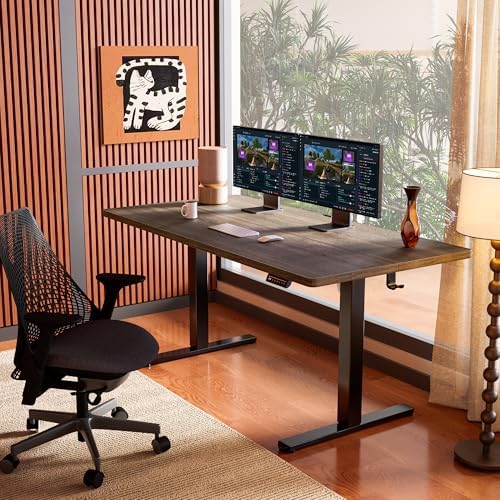 ErGear Height Adjustable Electric Standing Desk, 55 x 28 Inches Sit Stand up Desk, Memory Computer Home Office Desk, Dark Walnut - Image 2