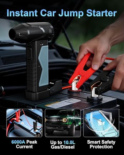 6000A Jump Starter with Air Blower, 150000RPM Portable Car Battery Booster, 3-in-1 Rechargeable Emergency Starter with LED Light & Compressed Air Duster for Car & Home - Image 3