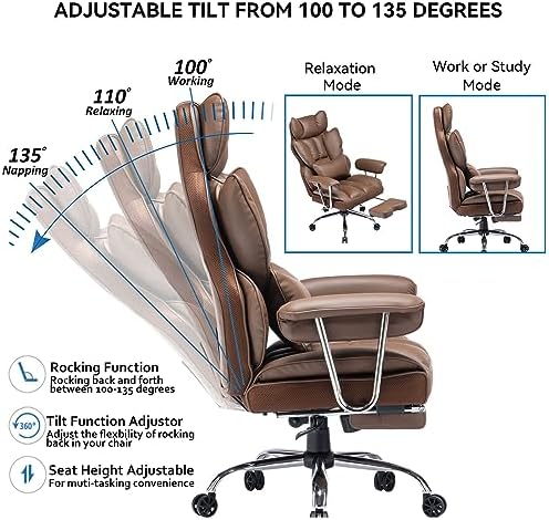 Efomao Big and Tall Office Chair 400lbs – PU Leather Executive Office Chair with Lumbar Support & Leg Rest, Heavy-Duty Computer Chair for Home Office, Brown - Image 3