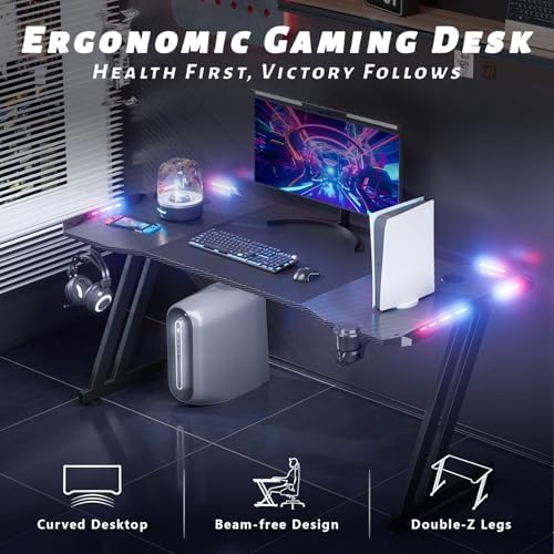 HLDIRECT 47 Inch Gaming Desk with App-Controlled RGB LED Lights, Black - Image 5