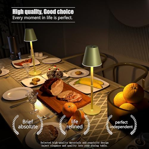 Timjorman 2-Pack Cordless Table Lamps - 5000mAh Rechargeable Battery Operated Desk Lamp, 3-Level Dimmable LED Night Light for Bedroom, Dining, Restaurant - Metal Design (Champagne Gold 2Pack) - Image 3