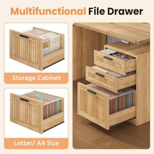 60" Fluted Electric Standing Desk with Drawers for Home Office, Oak - Image 6