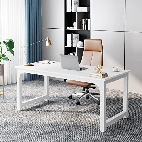 Tribesigns 63”Executive Desk, Large Office Computer Desk with Thicken Frame, Modern Simple Workstation Business Furniture for Home Office, White by Tribesigns