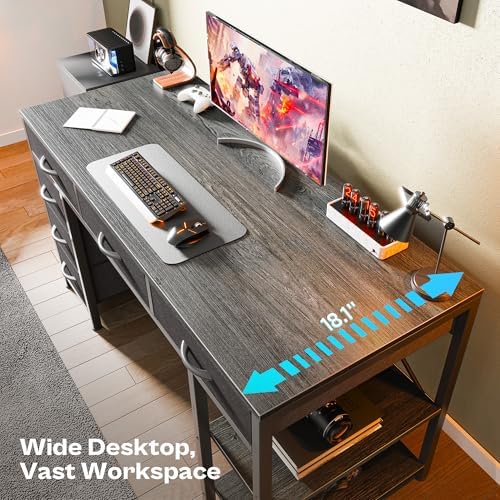 Huuger Computer Desk with 6 Drawers, Office Desk with Shelves, Reversible Gaming Desk, Corner Desk with Storage, Work for Home Office, Study, Living Room, 47inch, Grey - Image 4