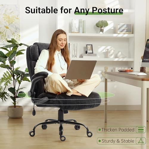Office Chair, Big and Tall Executive Chair with Air-Lumbar Support, Breathable Desk Computer Chair with Adjustable Flip-up Armrests, Wide Cushion Seat Swivel Home Office Chair - Image 4