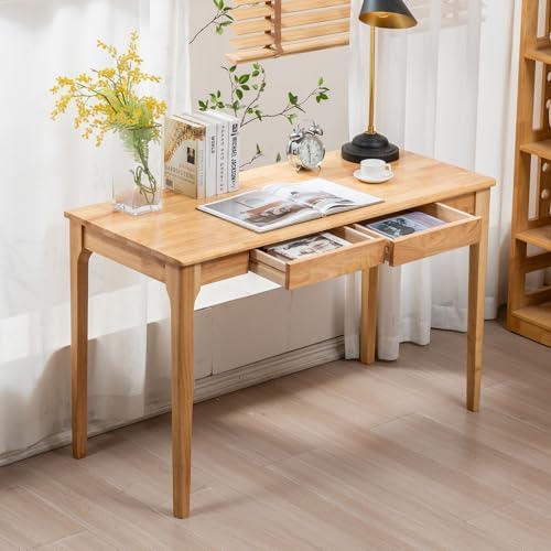 Solid Wood Desk, Gaming Study Home Office Desks for Work, Student PC Desk for Bedroom, Small Computer Desk for Small Spaces, Easy to Assemble (Wood Color, 47inch) by Unknown