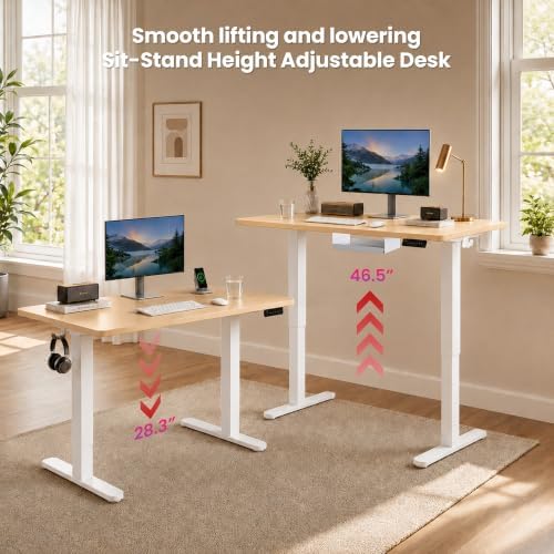 Electric Standing Desk, 40" x 24" Adjustable Height Sit Stand Desk, Small Space Workstation, Compact Computer Desk for Home Office, Stable Steel Frame (Natural) - Image 5
