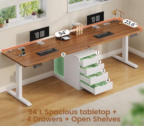 SEDETA Standing Two Person Desk with 4 Drawers, 2 Power Outlets, CPU Stand - Image 6