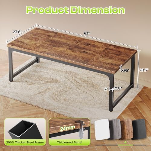 PRAISUN 63 x 24 Inch Computer Desk, 0.95'' Thicker, Duty, Rustic Brown - Image 3